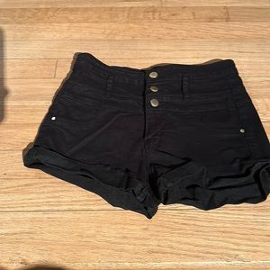 High waisted black denim shorts